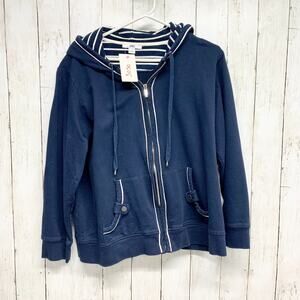 AK Anne Klein Sport Sweater Women Size 2X Navy Blue Hooded Full Zip Long Sleeve